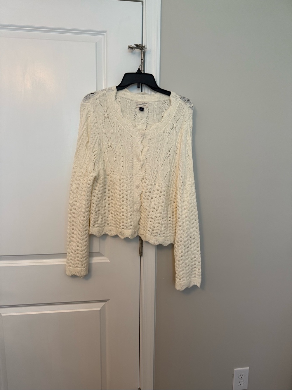 Time and Tru Cream Cable Knit Button-Front Cardigan